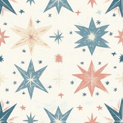 A playful pattern of stars in soft blue, pink, and cream colors, creating a whimsical and dreamy atmosphere.
