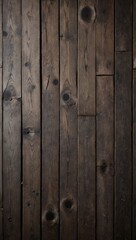 Naklejka premium Aged rustic barn floor with dark wooden planks knots grain and small gaps