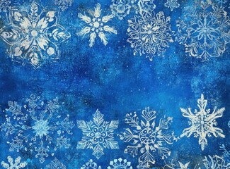 a blue background with snowflakes and swirls, light blue and dark sky-blue, snowflake pattern, snow scene Generative AI