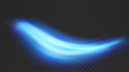 Blue soft neon light smoky transparent swoosh line effect. Vector illustration