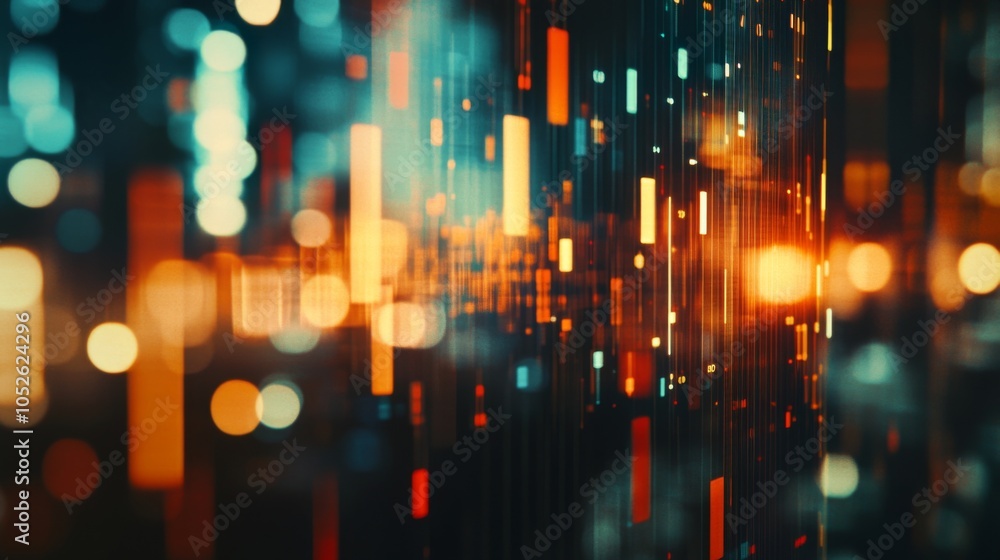 Poster abstract data visualization with colorful light patterns