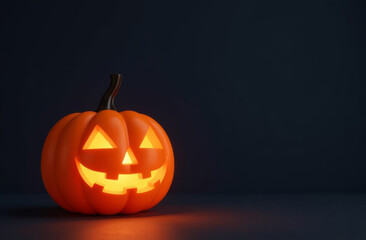 Glowing halloween pumpkin jack-o'-lantern against dark background for spooky seasonal decor