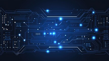 Naklejka premium Abstract Circuit Board Background with Glowing Blue Lines and Dots