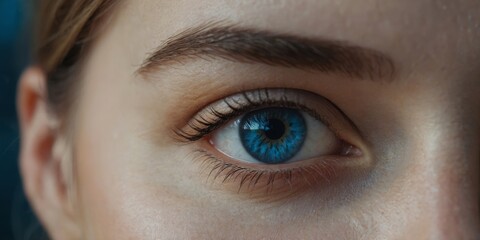 Fototapeta premium Woman's blue eyes Ophthalmology and beauty concept Close-up view for wallpaper, poster, banner, ad.