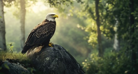 Fototapeta premium Majestic Hawk Soaring Over a Rocky Forest Landscape