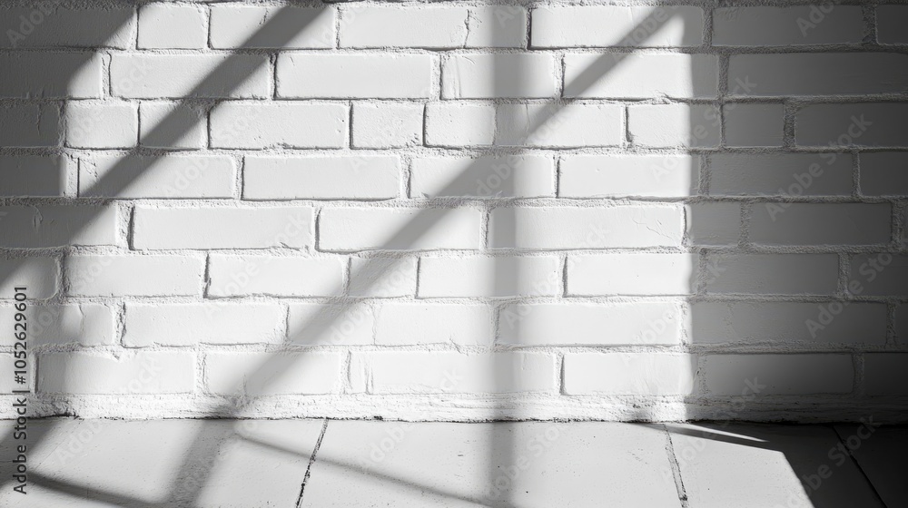 Poster white brick wall casting sunlight and shadows creating a textured background emphasizing minimalist 
