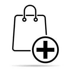 Shopping bag line shadow icon, supermarket paper plastic package sign, eco shop vector