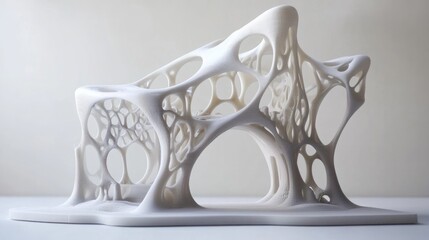 Futuristic workshop featuring 3D printer kits inspired by organic designs