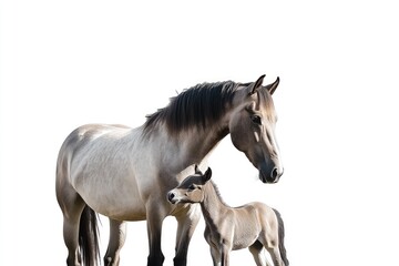 Obraz premium Young Foal with Mare in Natural Setting, Isolated on White Background