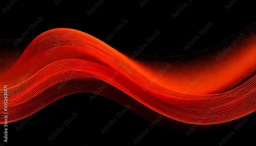 Poster abstract color wave features red orange grainy texture black background wide banner size added noise
