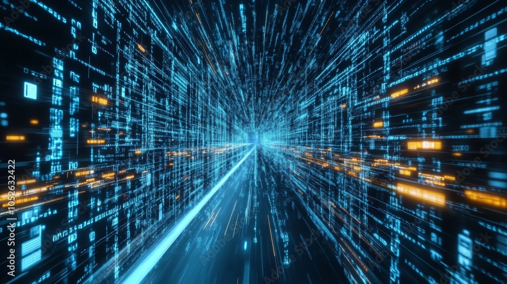 Poster dynamic data stream with futuristic visualization