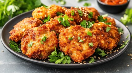 Fototapeta premium Crispy Golden Fried Snacks on a Plate