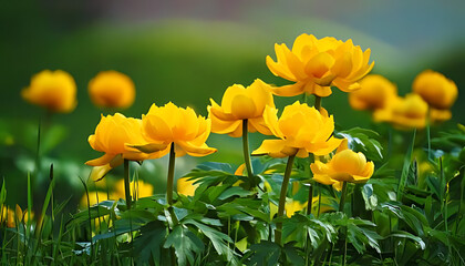 Obraz premium asian globeflowers bloom naturally yellow flowers calm spring day