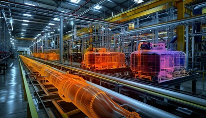 Fototapeta premium Renewable Energy Grid Simulation, 3D energy grid model displaying solar, wind, and geothermal energy sources.