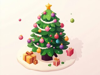Naklejka premium Vibrant christmas tree adorned with festive ornaments