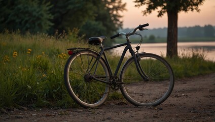 Fototapeta premium Abandoned bicycle on a tranquil summer evening