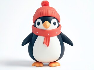 Fototapeta premium Charming penguin wearing scarf and beanie in high fidelity