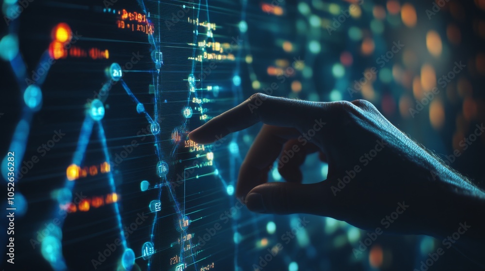 Aufkleber digital data interaction with hand on screen
