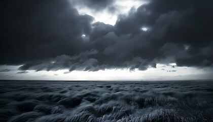 dark cloudy skies dominate cold windy weather moody atmosphere fleecy textures distance
