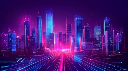 Obraz premium Futuristic Cityscape with Neon Lights and Technology