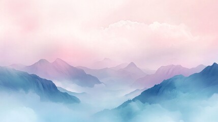 Obraz premium A misty mountain landscape background with soft pastel colors, offering a peaceful and dreamy aesthetic for travel or outdoor-themed designs