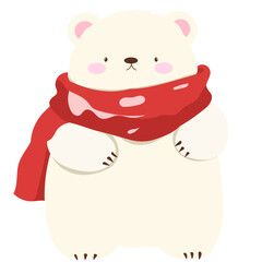  Cute Polar Bear with Red Scarf Vector Illustration Cozy Winter Animal Design for Holiday Cards and Children's Decor