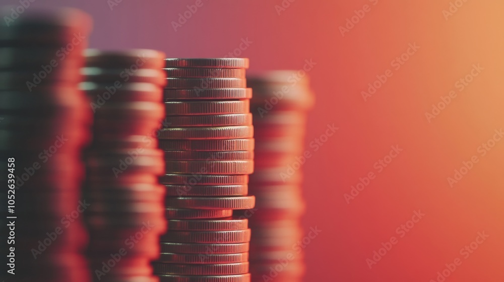 Aufkleber stacked coins with soft focus and colorful background