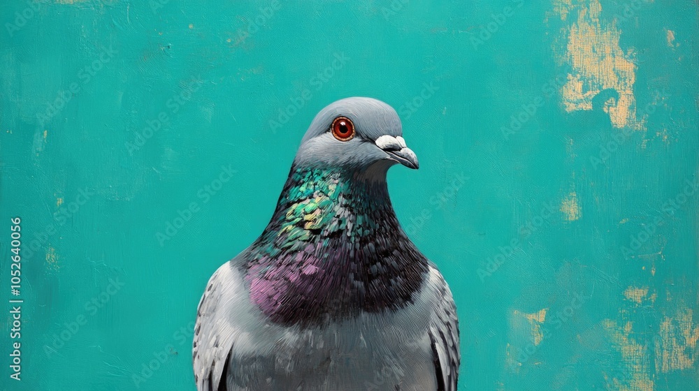 Aufkleber a close up view of a pigeon displaying its gray feathers and attentive expression against a vibrant 