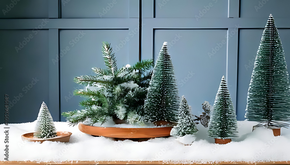 Poster fir branches snowy table create winter display using generative ai artistic purposes snow copies tre
