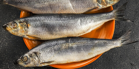 Herring fish fresh seafood pescetarianism tasty food dish fresh gourmet food background on the table rustic food top view copy space top view 