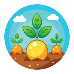 Three cartoon plants growing in the ground.