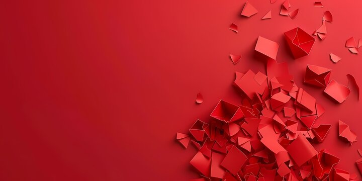 abstract design with scattered red paper shapes on red background