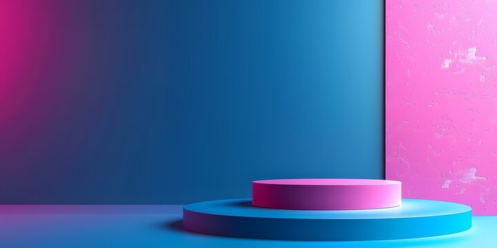 colorful geometric design with blue and pink circular platforms on abstract background