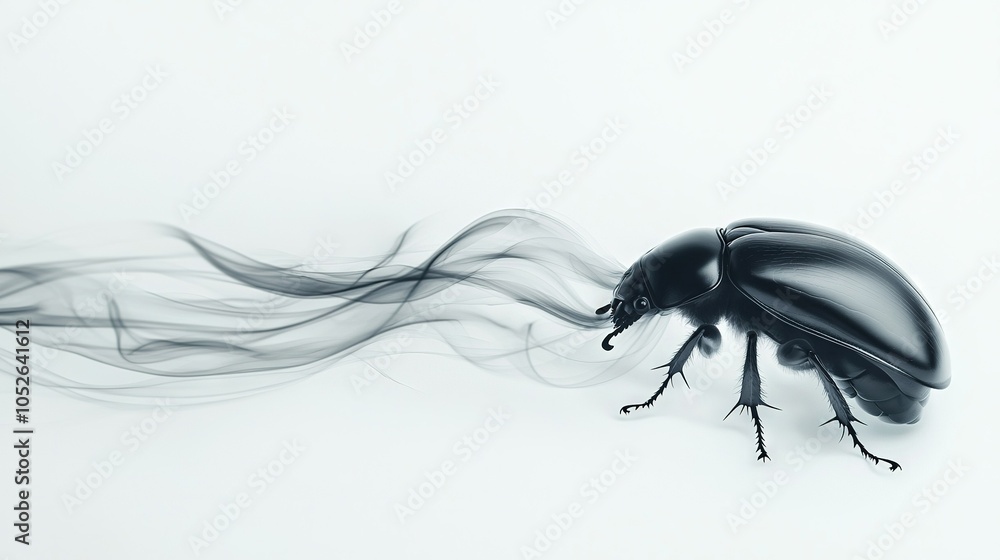 Poster a bug on a white background with smoke emanating from behind