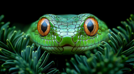 Fototapeta premium Green snake head close-up