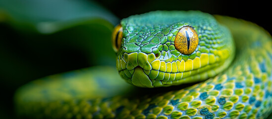 Fototapeta premium Green snake head close-up