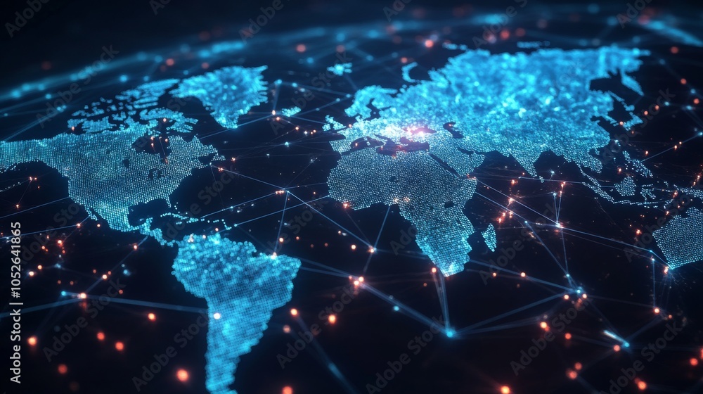 Aufkleber global network connections with digital map visualization