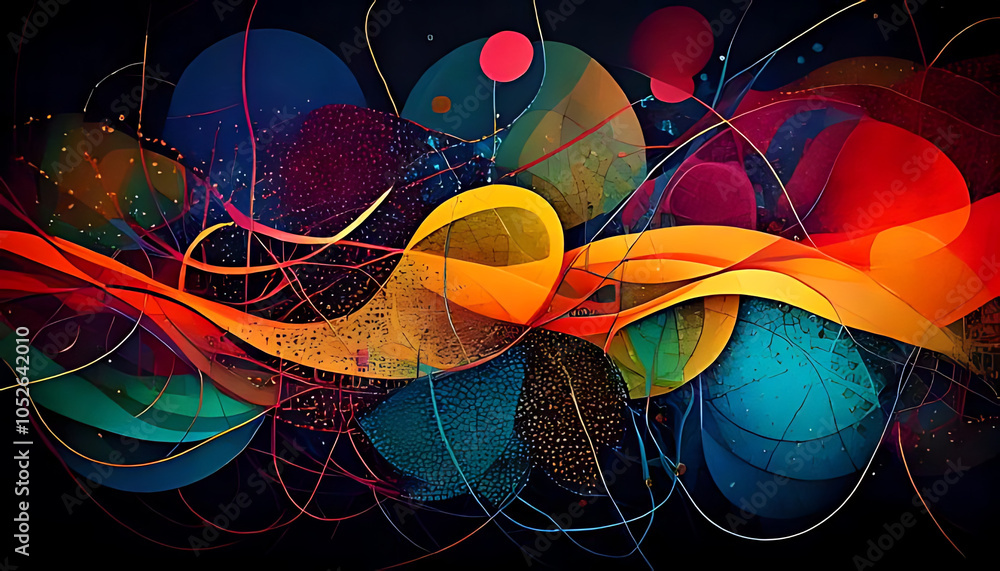 Poster glowing colors blend gritty texture abstract shapes darkened background featuring subtle noise effec