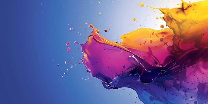 colorful paint splash with dynamic liquid motion on blue background