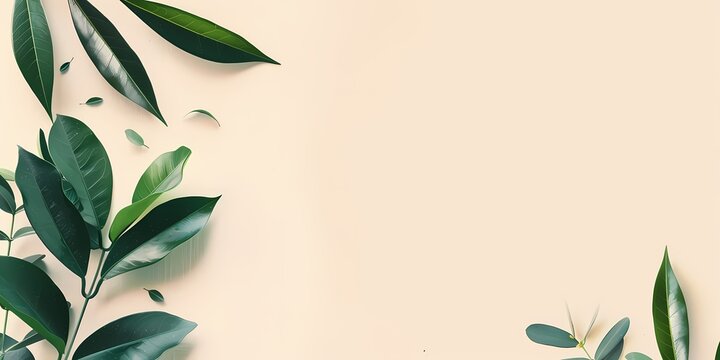 green leaves arrangement on light background with empty space