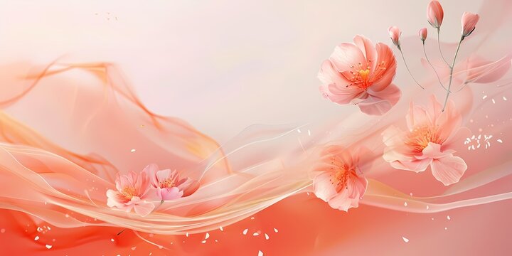 abstract floral design with pink blossoms and soft waves in background