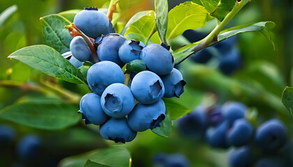 Fototapeta premium lowbush blueberries ripen blue color turning fruit surfaces