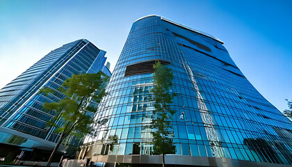Fototapeta premium office building moscow reflects shadows glass sunny day