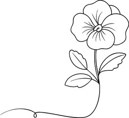 Pansy Flower with Branch in Line Drawing Minimalist Floral Design