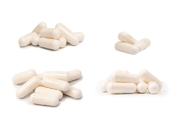 White pill capsule isolated on a white background.