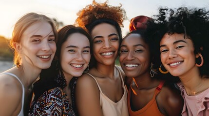 Obraz premium Group of happy different women standing together