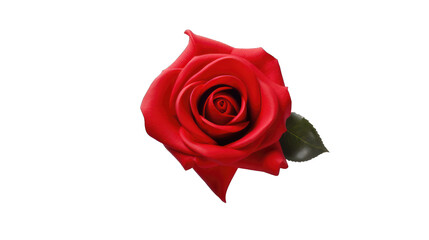 Fototapeta premium A vibrant red rose with lush petals and a green leaf, symbolizin