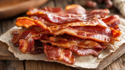 Obraz premium Crispy Bacon on Wooden Board