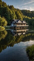 Obraz premium Bensberg Lake in Bergisch Gladbach, Germany.