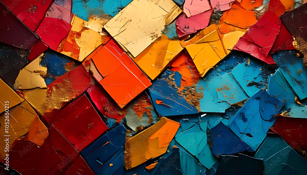 Aufkleber vibrant colors clash textured abstract background multiple elements visually striking composition